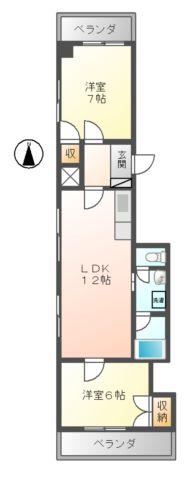 ベルシェ橘(2LDK/4階)の間取り写真