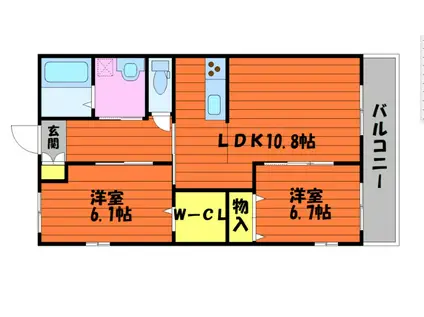 わかば II(2LDK/1階)の間取り写真