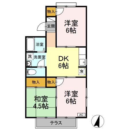 セジュール南吉方 A棟(3DK/1階)の間取り写真
