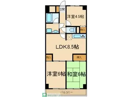 ポワロビル(3LDK/6階)の間取り写真