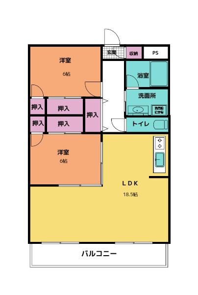 ヴィラ大国 NO2(2LDK/3階)の間取り写真