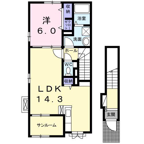 プロムナード彩園(1LDK/2階)の間取り写真