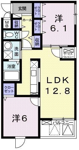 アウローラI(2LDK/3階)の間取り写真