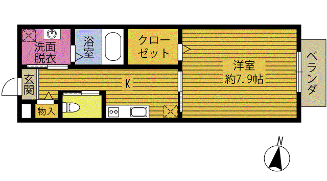 NIKORI亀川(1K/2階)の間取り写真