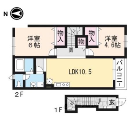 パレミニョンⅠ(2LDK/2階)の間取り写真