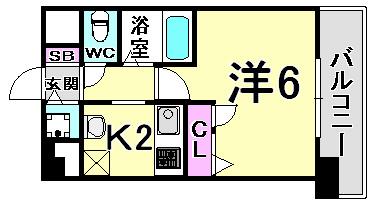 ウォームスヴィル神戸元町JP(1K/4階)の間取り写真