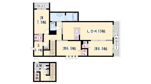 シャーメゾン ミリアン(3SLDK/2階)の間取り写真