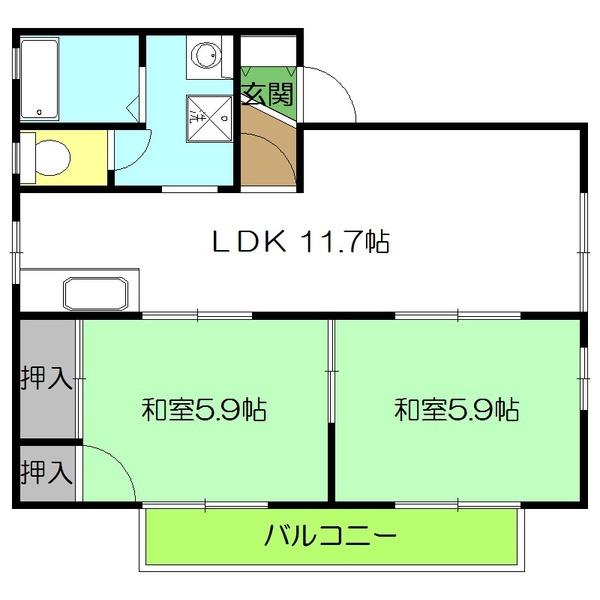 クレセント・トウヨウ B棟(2LDK/2階)の間取り写真