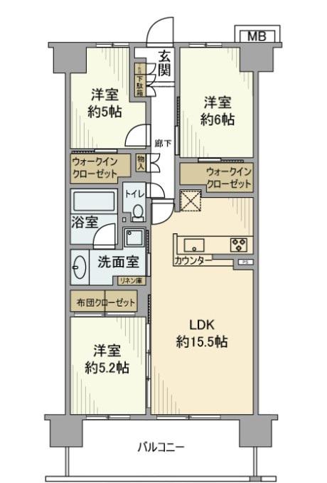 ファインシティ武蔵野富士見(3LDK/2階)の間取り写真