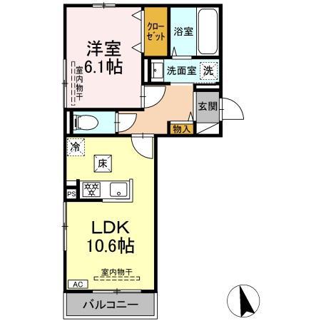 ヒルズスクエア(1LDK/2階)の間取り写真