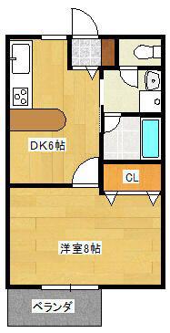 ディンプルハイツII(1DK/2階)の間取り写真