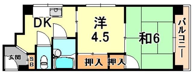 甲南灘コーポラス(2DK/3階)の間取り写真