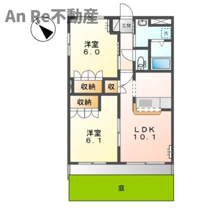 ガーデンヒルズNAKAYAMA壱番館(2LDK/1階)の間取り写真