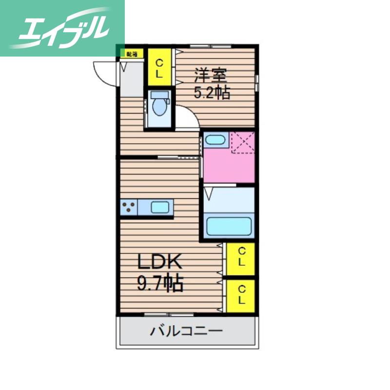 ウィスタリア(1LDK/2階)の間取り写真