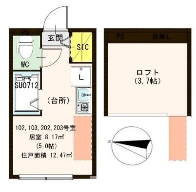 ハーモニーテラス志茂III(ワンルーム/2階)の間取り写真