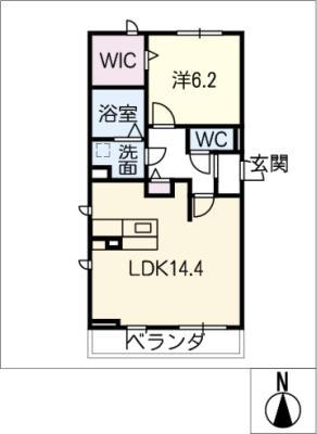 ウエストガーデン(1LDK/2階)の間取り写真