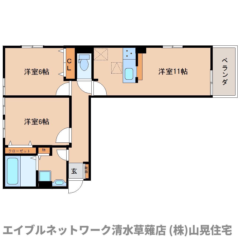ルージュ・N(2LDK/1階)の間取り写真