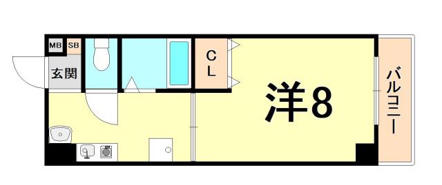 ソレイユ西宮(1K/3階)の間取り写真