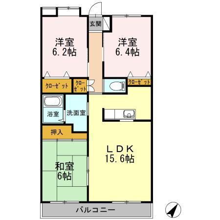 ハイビジョン(3LDK/2階)の間取り写真