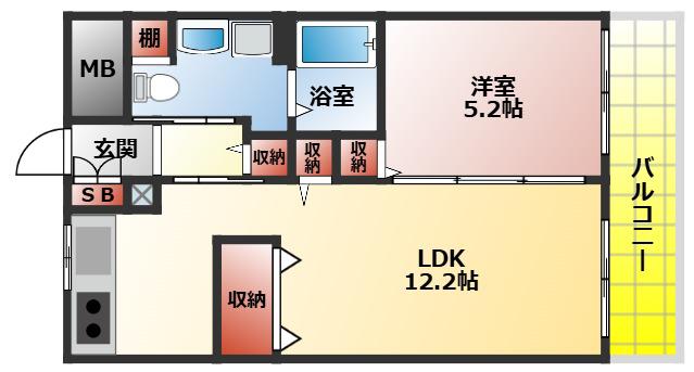 プリモーテ枚方公園(1LDK/1階)の間取り写真