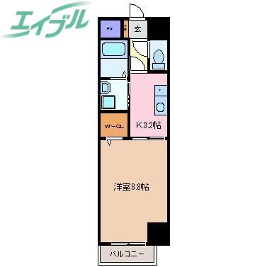 ヴィラナイン(1K/9階)の間取り写真