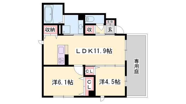 アネックスパル自由が丘(2LDK/1階)の間取り写真