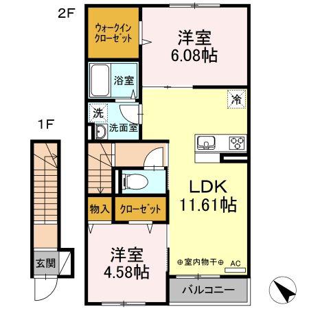 ヴェルジェ(2LDK/2階)の間取り写真