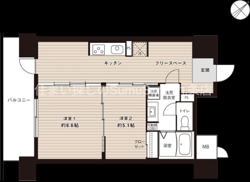 SNOIE(2DK/10階)の間取り写真