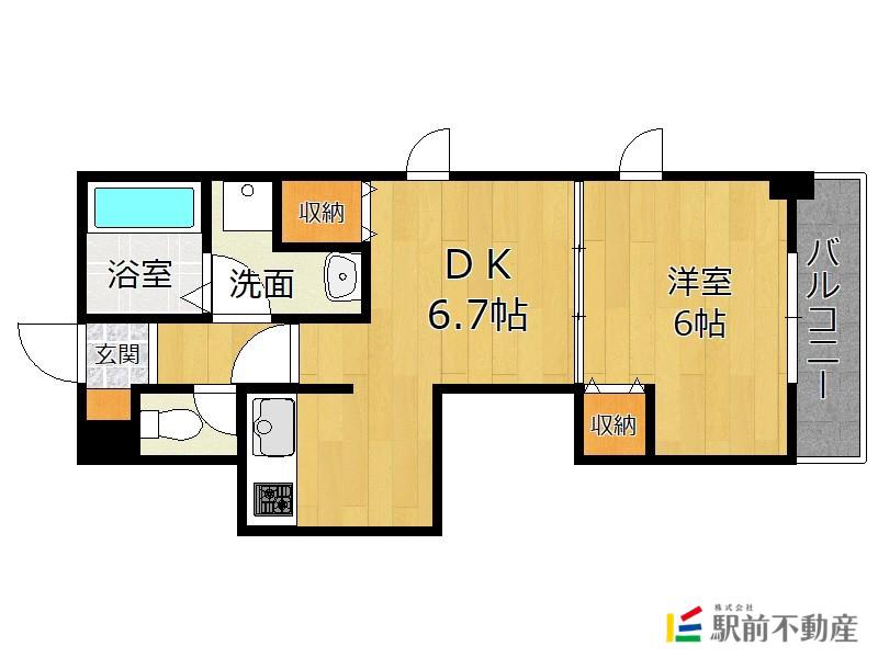 エルグレイス東比恵(1DK/9階)の間取り写真