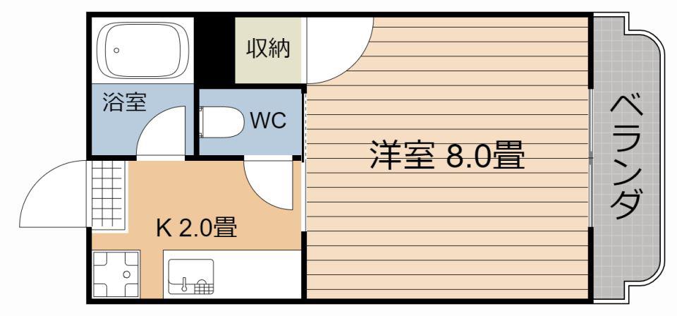 Mハウス唐湊(1K/4階)の間取り写真