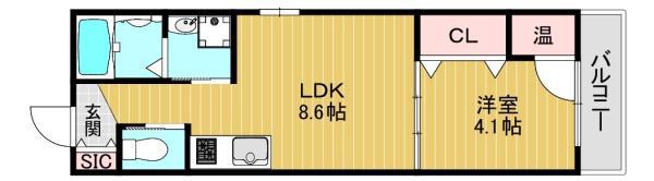 メゾンルシーヌ矢田(1LDK/1階)の間取り写真