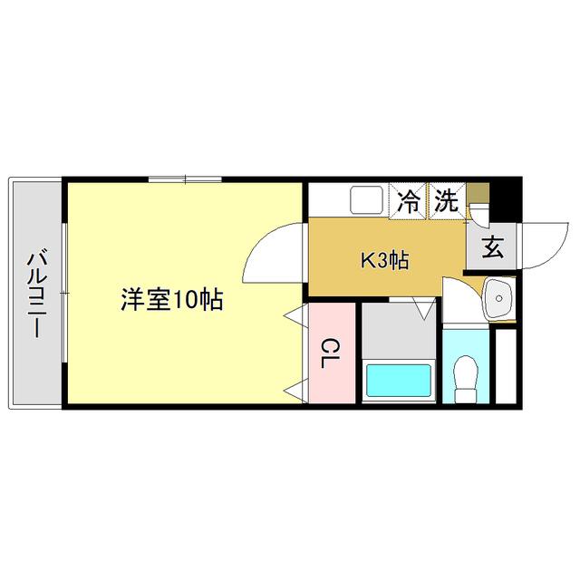 カルテットメナー(1K/3階)の間取り写真