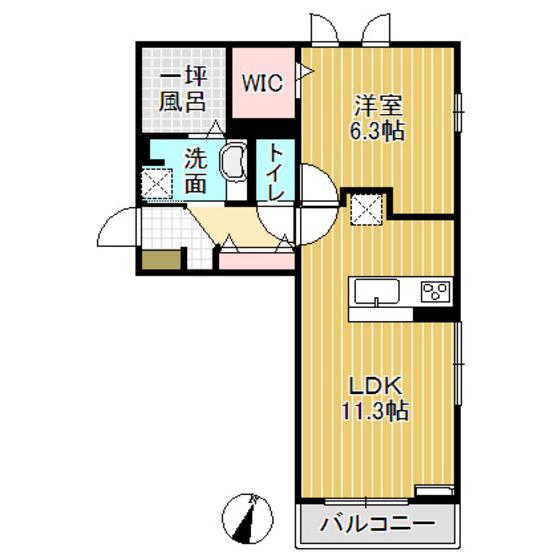 ファミリオール A棟(1LDK/2階)の間取り写真