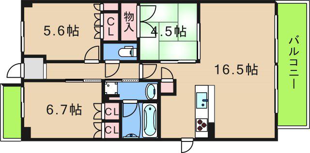 シャルマンフジスマート住之江ファミリア(3LDK/1階)の間取り写真