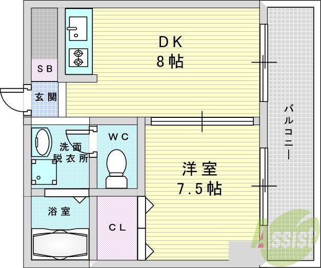 レクシア新大阪旧EK-RESIDENCE新大阪(1DK/3階)の間取り写真