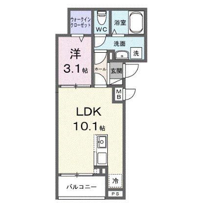 ヒカルサ志木(1LDK/2階)の間取り写真