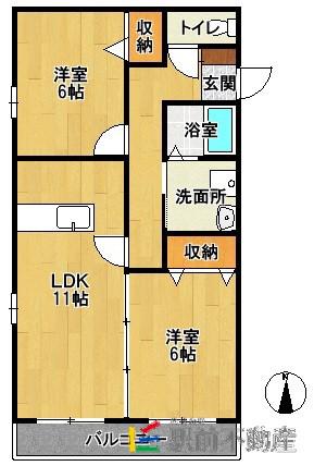 サンリッチ立野III(2LDK/1階)の間取り写真