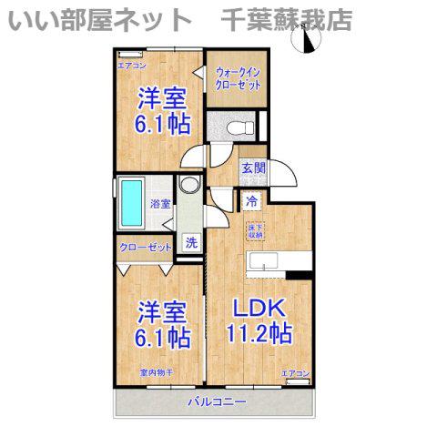サニーフォレストB棟(2LDK/1階)の間取り写真
