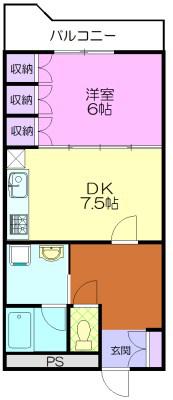 御幸パークマンション(1DK/2階)の間取り写真