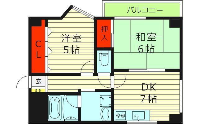 サニーパレス山口(2DK/7階)の間取り写真