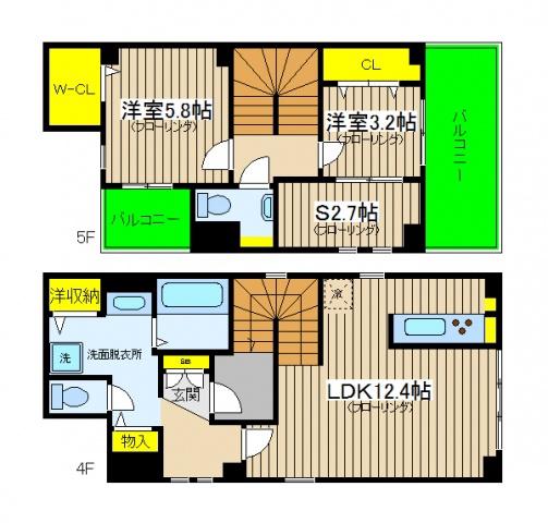 サンライズ横浜(2SLK/4階)の間取り写真