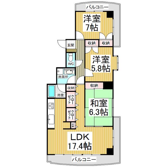 グランドメゾン長野(3LDK/2階)の間取り写真