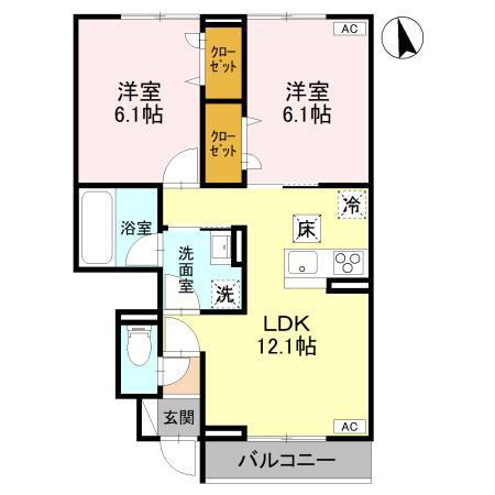 Dブルー・東城南(2LDK/1階)の間取り写真