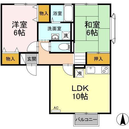 メゾン・パークスD(2LDK/2階)の間取り写真