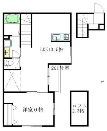 CRESCENTE(1LDK/2階)の間取り写真