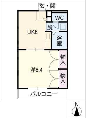 リバーライズII(1DK/2階)の間取り写真