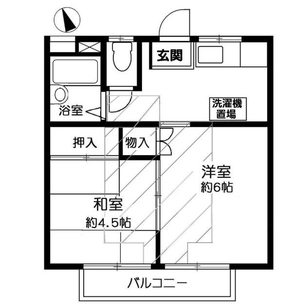サマックスバイオレット飯塚入居可能予定10月中旬(2K/2階)の間取り写真
