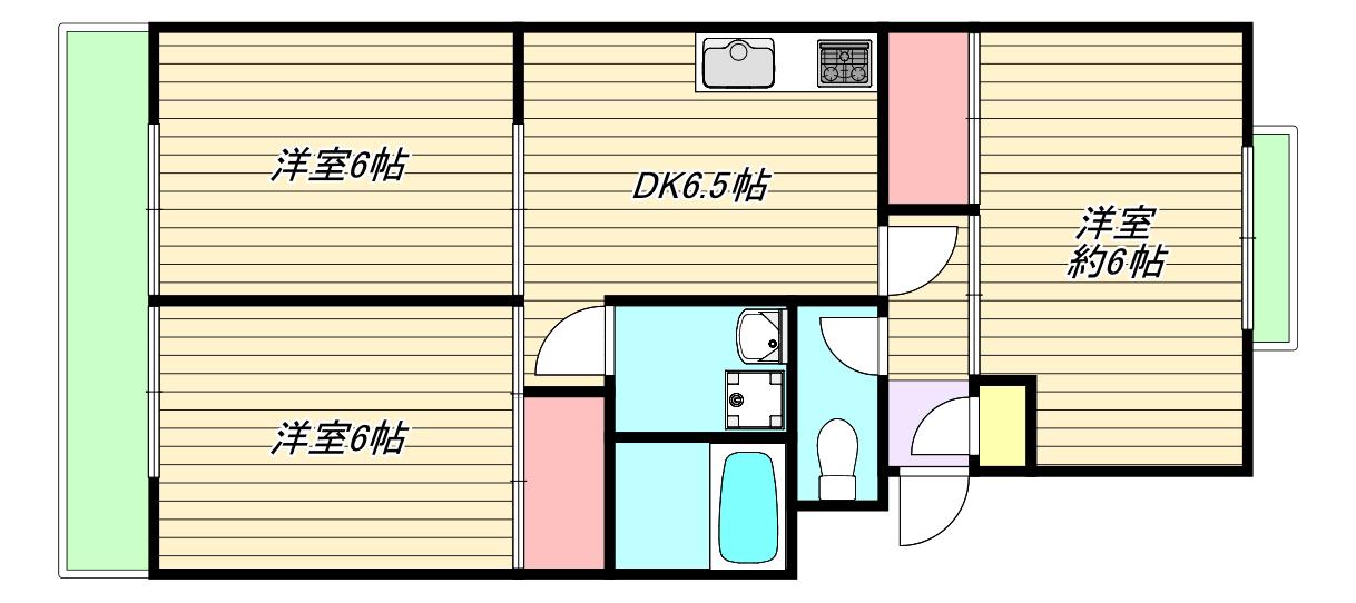 ワイズレジデンス三田(3DK/2階)の間取り写真
