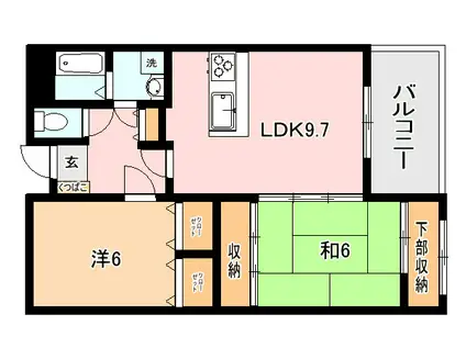 ドルチェ西紫原(2LDK/2階)の間取り写真
