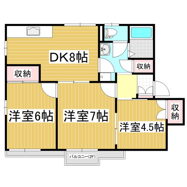タウニー樹里D棟(3DK/2階)の間取り写真